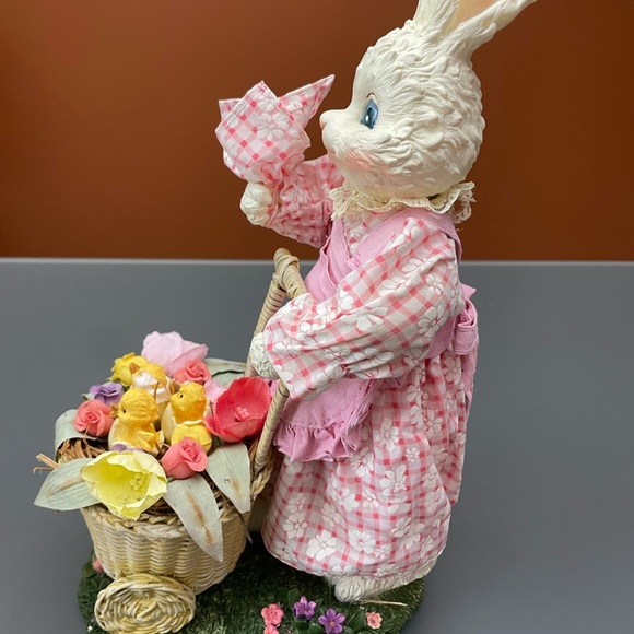 Vintage Figurines Fabric Mache Spring Easter Bunnies Bunny Couple 13-14” Lot 2 - Picture 5 of 16